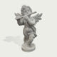 Natural white marble cherub angel flute statue with detailed wings, curled hair, and flowing drapery on a clean product background.