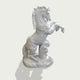 Side view of white marble rearing horse statue with flowing mane, strong body lines, and carved wave accent for outdoor display.