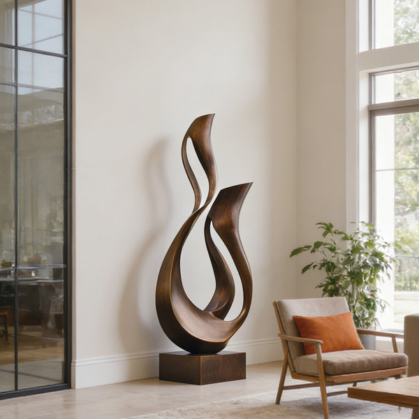 Modern interior swaying twin leave large abstract bronze sculpture 