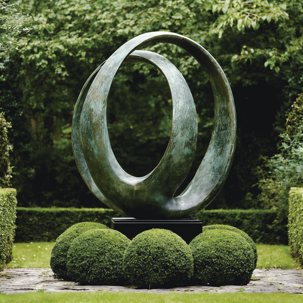 Large Abstract Modern Split Circle Bronze Sculpture in garden