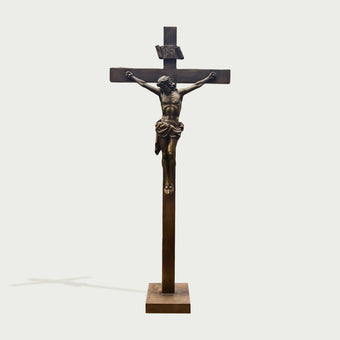 Statue of Christ on the Cross Bronze Sculpture on a white background