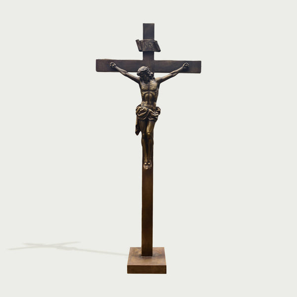 Statue of Christ on the Cross Bronze Sculpture on a white background