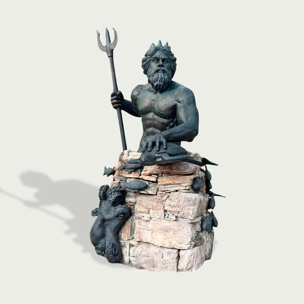 Sovereign Poseidon Bronze Sculpture on a stone base against a light gray background