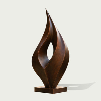 Contemporary Abstract Bronze Sculpture Flame Ascending on a white background
