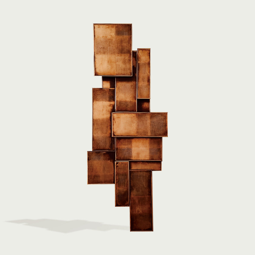 Patina Blocks Modern Bronze Wall Sculpture on a white background