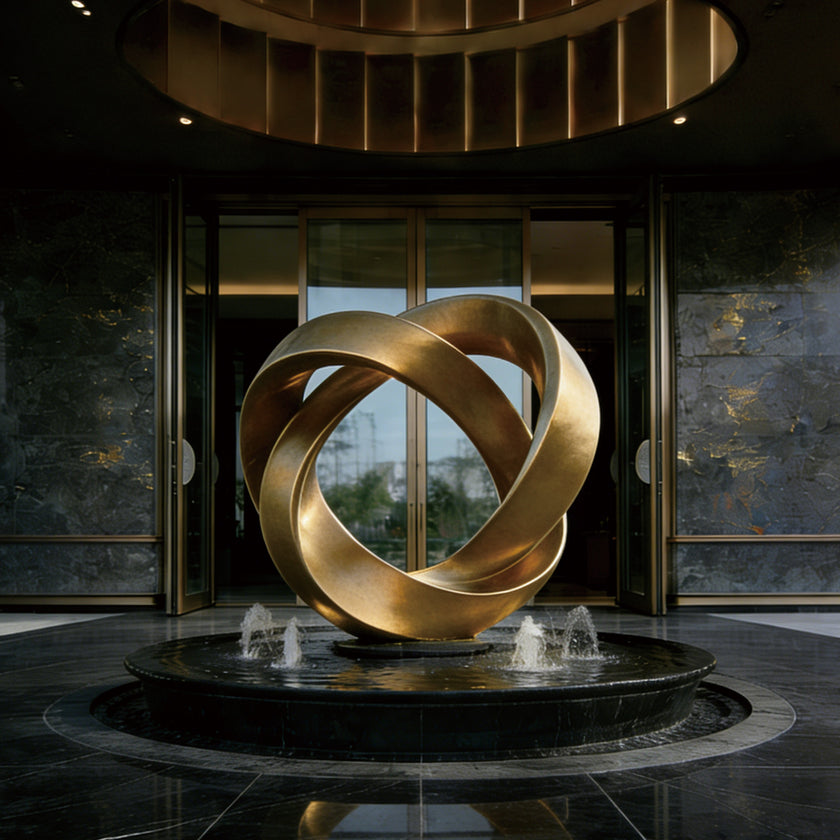 Large Bronze Abstract Sculpture Golden Knot in Luxury Corporate Entrances
