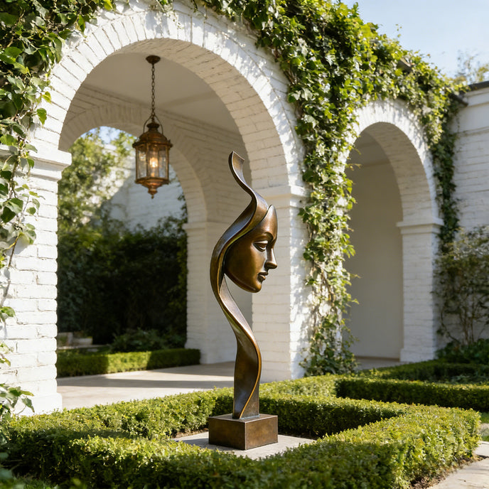 Elegant Brozne Abstract Sculpture Goddess Whisper in a graden