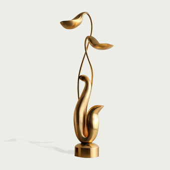  Modern Abstract Gold Floral Sculpture with a modern design on a white background