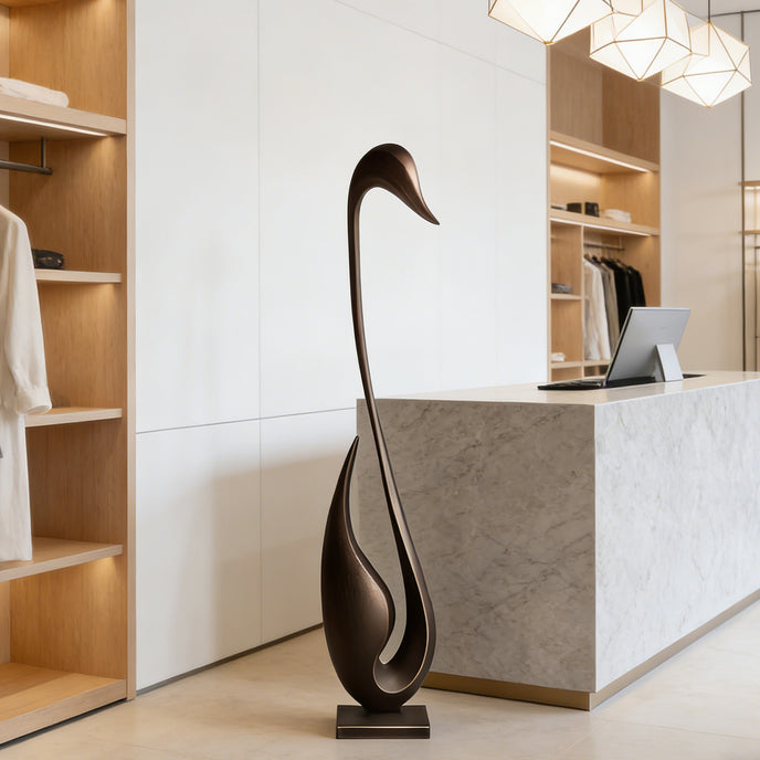 Abstract Bronze Bird Floor Sculpture in a shop