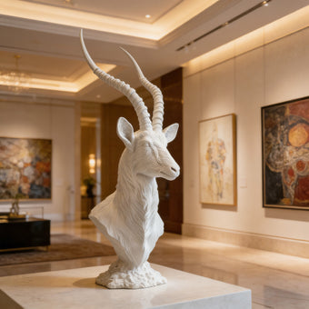  Textured Classic Antelope Bust Statue Bronze Sculpture in a luxurious interior setting with paintings on the wall.