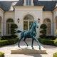 Life-Size Green Patina Horse Statue in front of a classical building