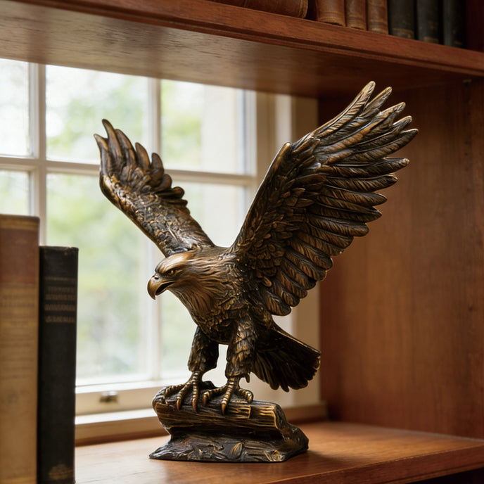 Spread Wings Eagle Sculpture Bronze Statues on bookshelf