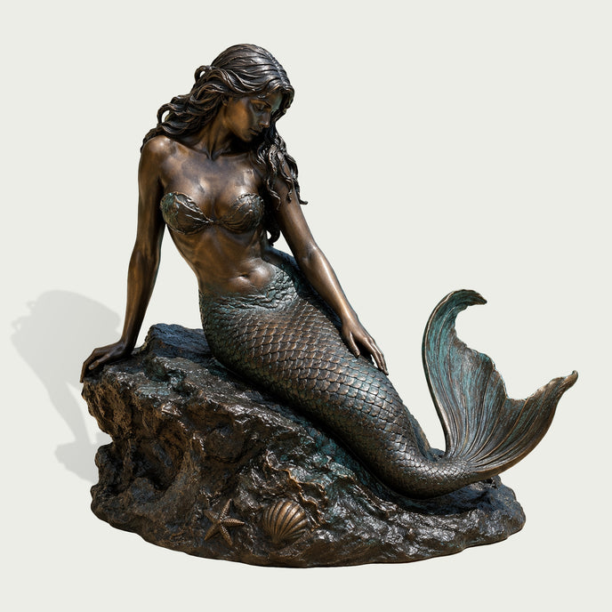 Coastal Fantasy Mermaid Bronze Sculpture on a white background