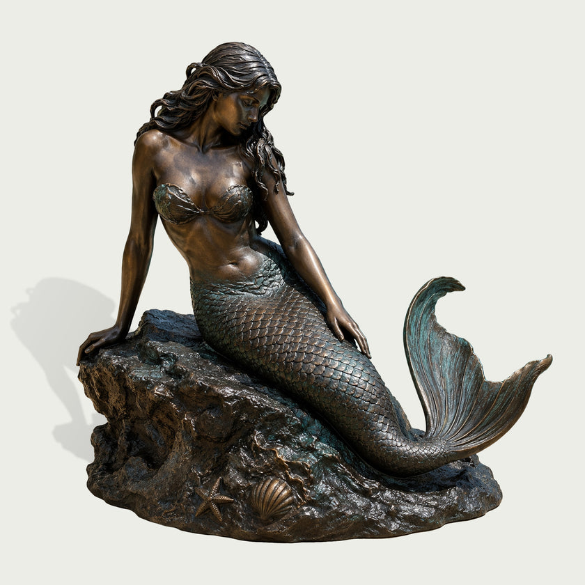 Coastal Fantasy Mermaid Bronze Sculpture on a white background