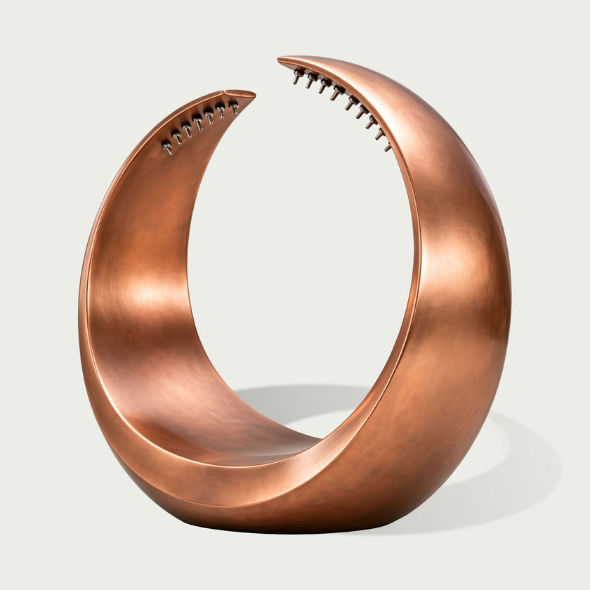 Abstract Contemporary Crescent Bronze Sculpture Water Fountain on a white background