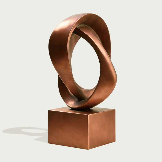Intertwined Geometric Knot Abstract Bronze Statues on white background