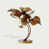 Graceful Lily Leaves Metal Art Home Decor Bronze Statues of stylized calla lilies on a curved stem base, photographed against a light gray studio background.