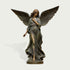 Classic Winged Guardian Angel Bronze Sculpture Garden Large Statues with outstretched wings and flowing drapery, standing on a round base against a light gray background.
