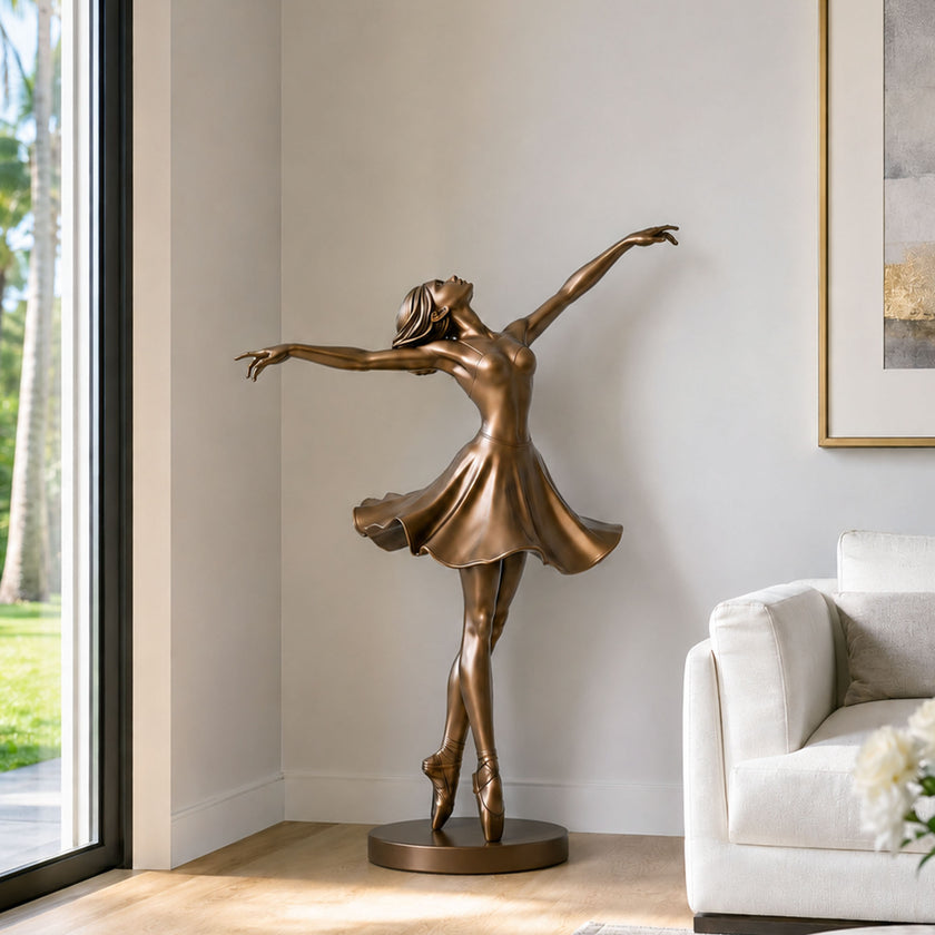 Graceful Ballerina Bronze Statue Life Size Statues in a modern living room