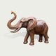 Lucky Raised Trunk Elephant Bronze Sculpture Large Outdoor Statues with a polished bronze finish, featuring detailed textures on its trunk, ears, and legs, set against a solid light gray background.
