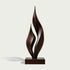 Dancing Twin Flames Bronze Art Sculpture with three flowing, flame-like vertical forms rising from a rectangular base, shown on a clean off-white background.