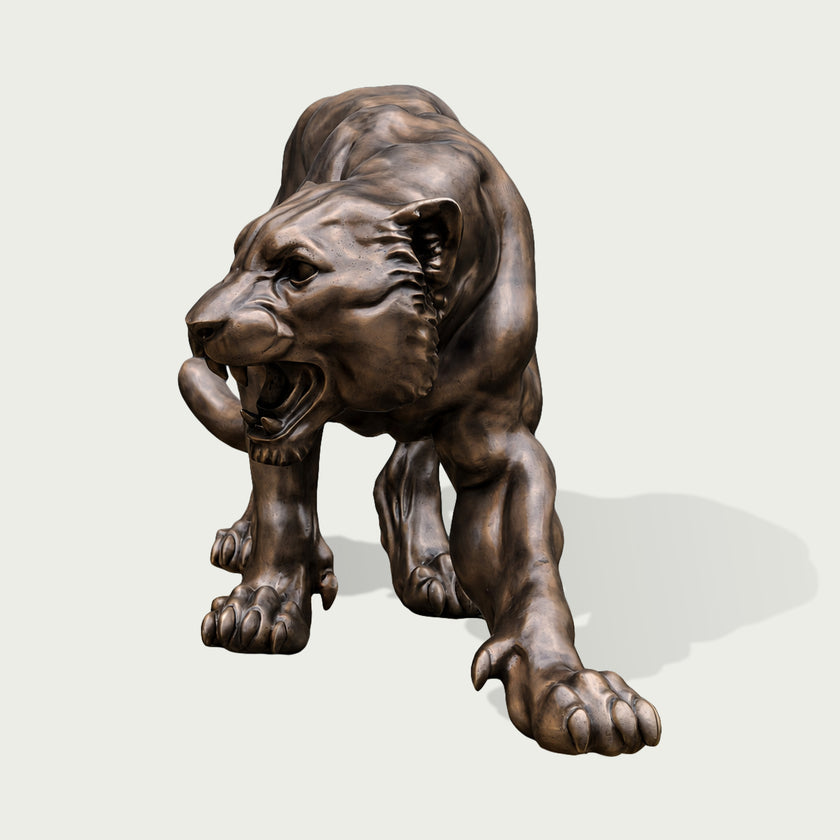 Prowling Panther Bronze Animal Sculpture on a white background