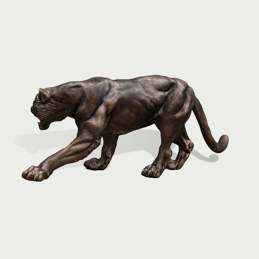 Prowling Panther Bronze Animal Sculpture on a white background