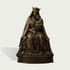 Front view of a crowned Madonna and Child bronze sculpture featuring the seated Virgin Mary holding the infant Jesus, finely modeled faces and hands, deeply folded robes, and an ornate floral base with fleur-de-lis detail.