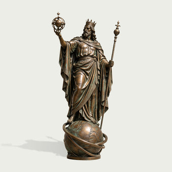 Majestic Crowned Emperor On Globe Bronze Sculpture on a white background