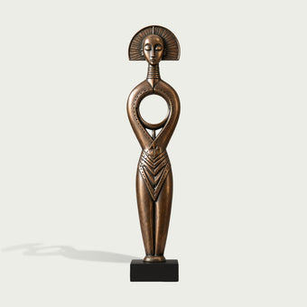 Haloed Tribal Goddess Bronze Floor Sculpture on a white background