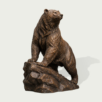 Majestic Climbing Brown Bear Outdoor Bronze Wildlife Sculpture  on a white background