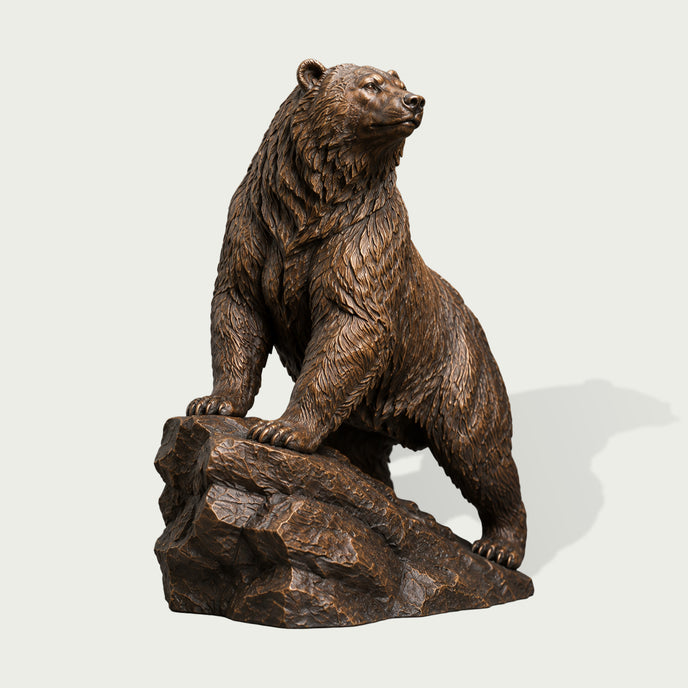 Majestic Climbing Brown Bear Outdoor Bronze Wildlife Sculpture  on a white background