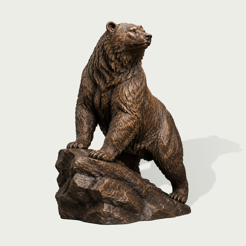 Majestic Climbing Brown Bear Outdoor Bronze Wildlife Sculpture  on a white background