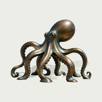 Realistic Marine Octopus Bronze Sculpture on a white background