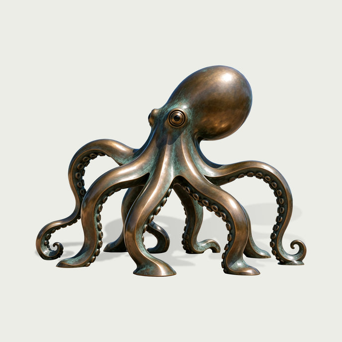 Realistic Marine Octopus Bronze Sculpture on a white background