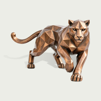 Geometric Prowling Panther Bronze Sculpture on a white background