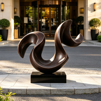 Dynamic Sweeping Curve Contemporary Bronze Sculptures in front of a hotel at the entrance