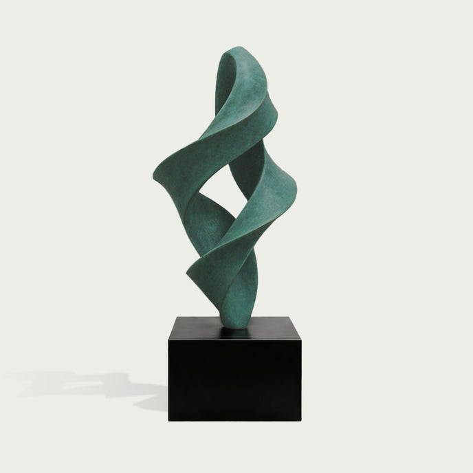 Winding Green Flame Large Outdoor Bronze Sculpture on a white background