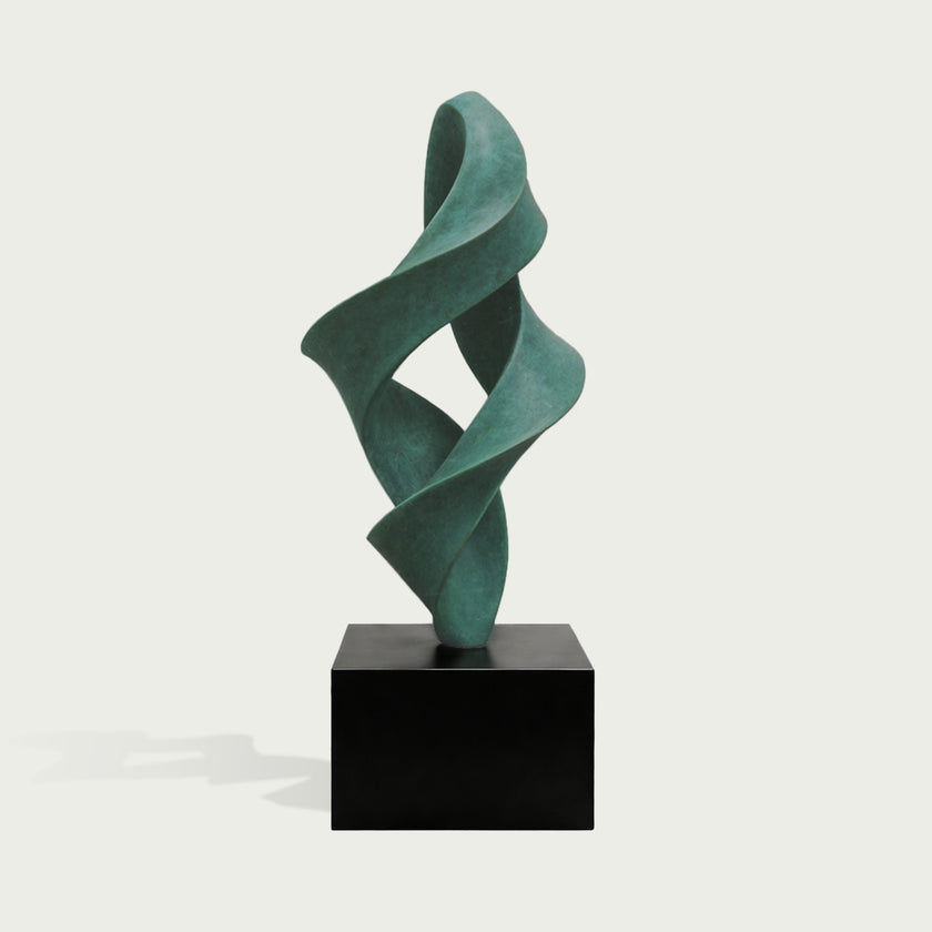 Winding Green Flame Large Outdoor Bronze Sculpture on a white background