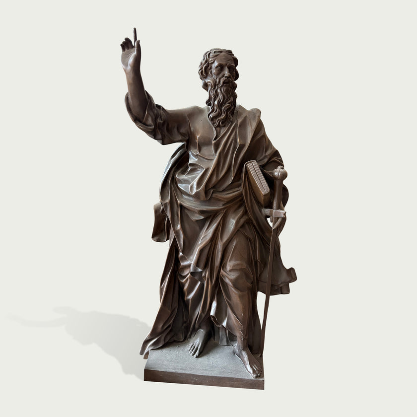 Apostle Paul Holding Sword And Book Classic Bronze Figure Statue on a white background