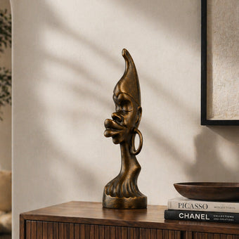 Abstract Tribal Figure Decorative Bronze Bust Sculpture on a table