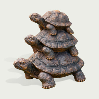 Stacked Turtle Family Bronze Garden Sculpture on a white background