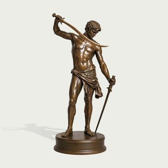 Classical Warrior With Sword Life Size Bronze Figure Sculpture on a white background