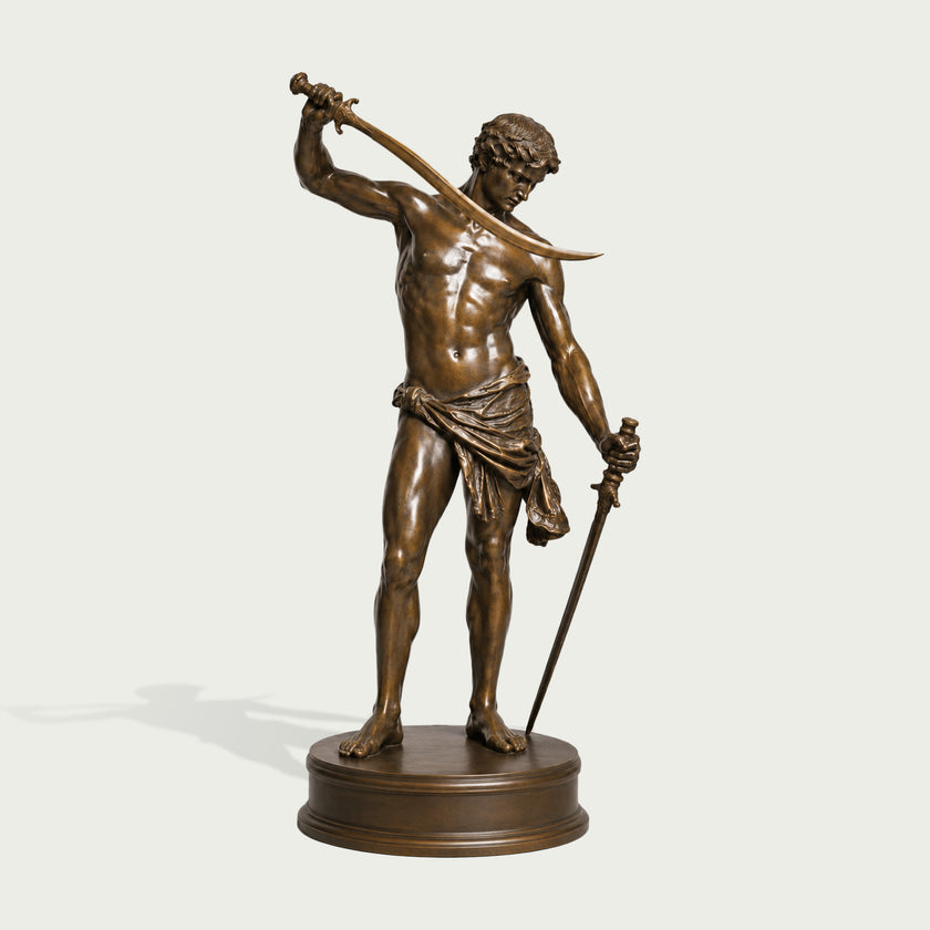 Classical Warrior With Sword Life Size Bronze Figure Sculpture on a white background