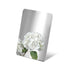 Stainless Steel Color Sample Mirror Polished Silver with a reflection of white flower on a white background.