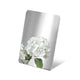 Stainless Steel Color Sample Mirror Polished Silver with a reflection of white flower on a white background.