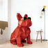 Geometric Red Bulldog Fiberglass Sculpture With Sunglasses in a modern room.