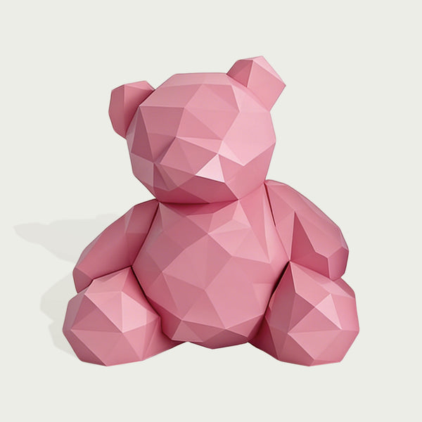 Geometric Pink Bear Fiberglass Sculpture on a light gray background