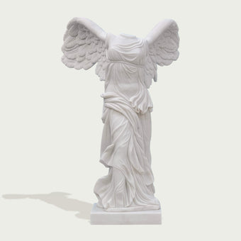 Classic Greek Winged Victory Of Samothrace Marble Statue Replica on a white background