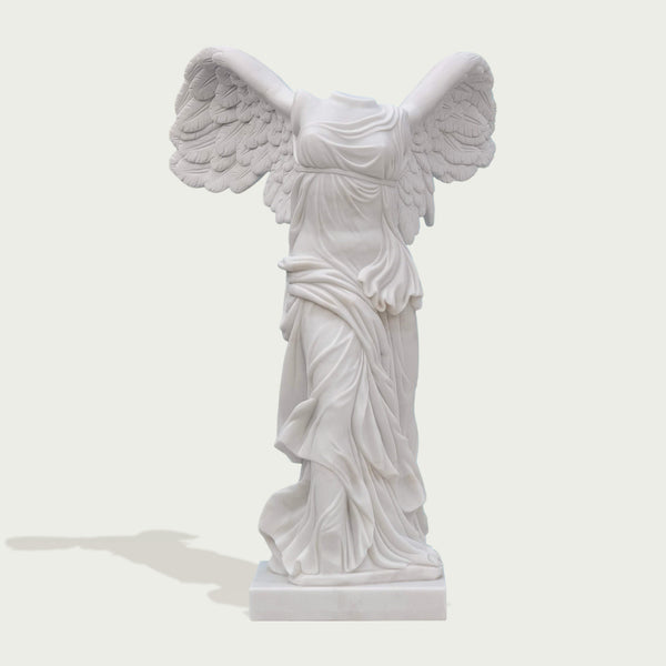Classic Greek Winged Victory Of Samothrace Marble Statue Replica on a white background